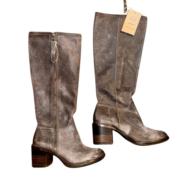 Lucky Brand Shoes - Lucky Brand Gray Distressed Leather Knee High Boots